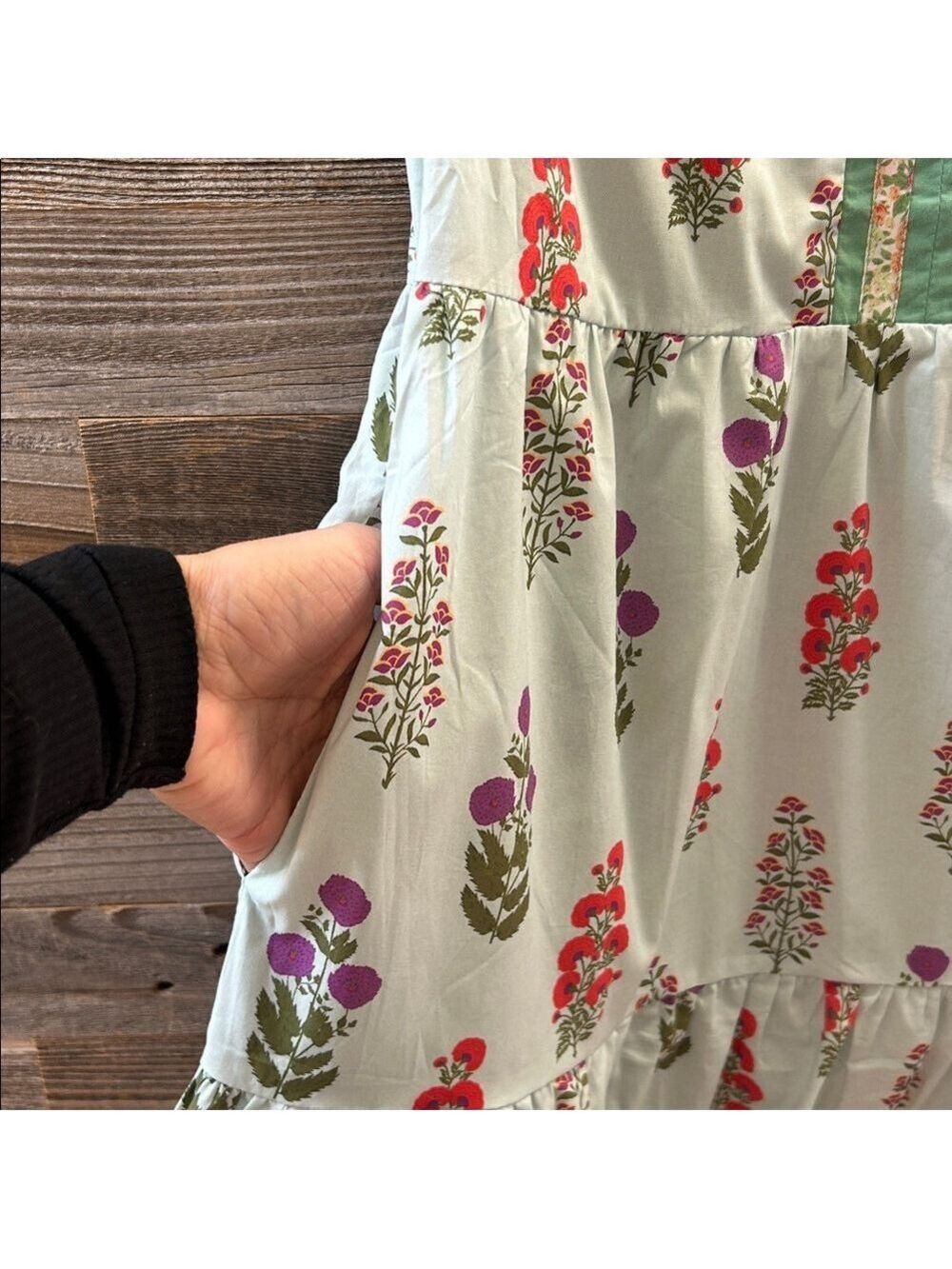 Gigio Floral Ruffle Sleeve Dress Mixed Media Mini Dress 100% Cotton Size Small - Picture 5 of 10